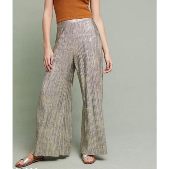 Anthropologie metallic wide leg pants eleveness medium - Picture 1 of 10